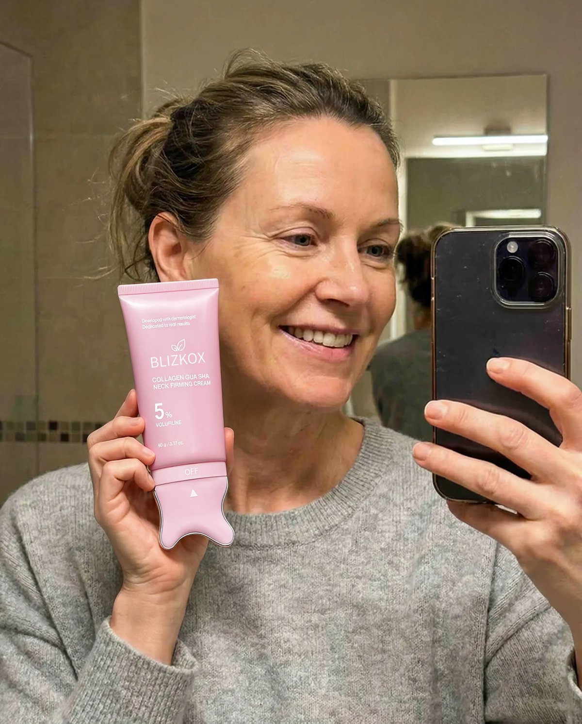 Deborah using Aeterna skincare cream